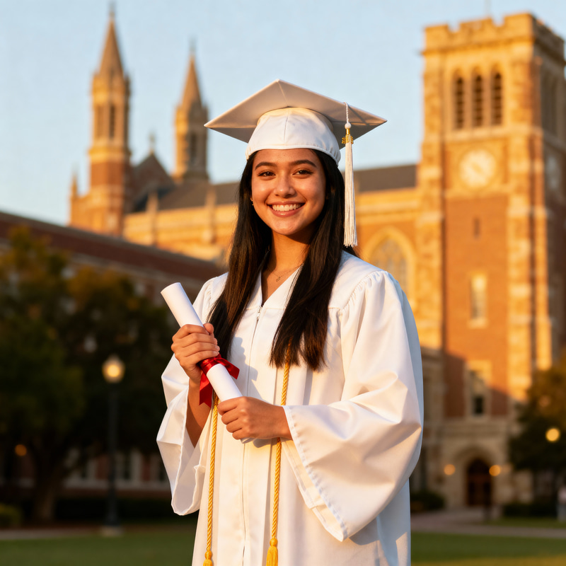 Proud Graduate in White Cap and Gown Proud Graduate in White Cap and Gown