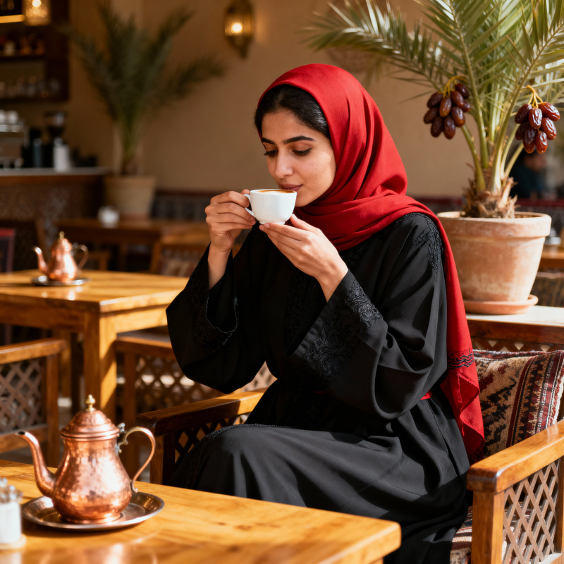 Saudi Woman Enjoying Coffee Saudi Woman Enjoying Coffee
