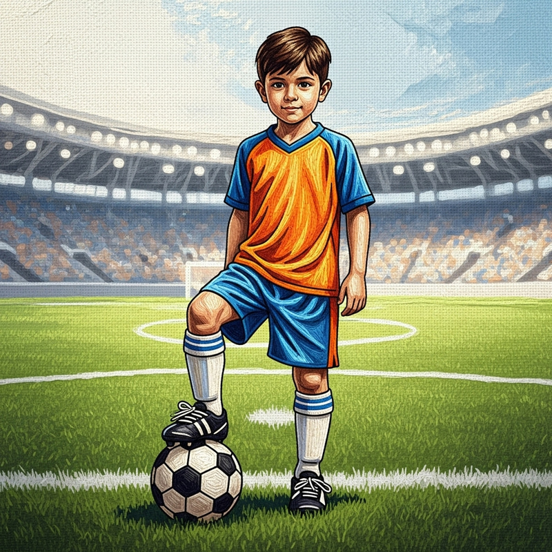 Boy in Soccer Outfit with Ball - Embroidered Effect Boy in Soccer Outfit with Ball - Embroidered Effect