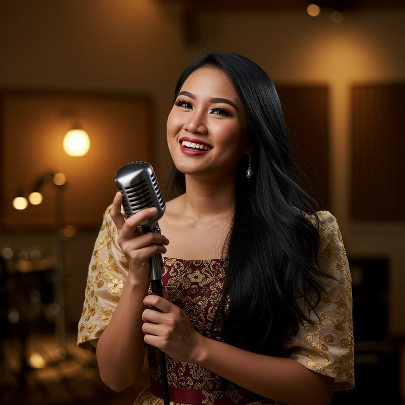 Stunning Pilipino Singer with Microphone Stunning Pilipino Singer with Microphone