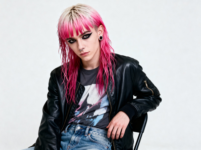 Androgynous Young Man with Pink Hair Style Androgynous Young Man with Pink Hair Style