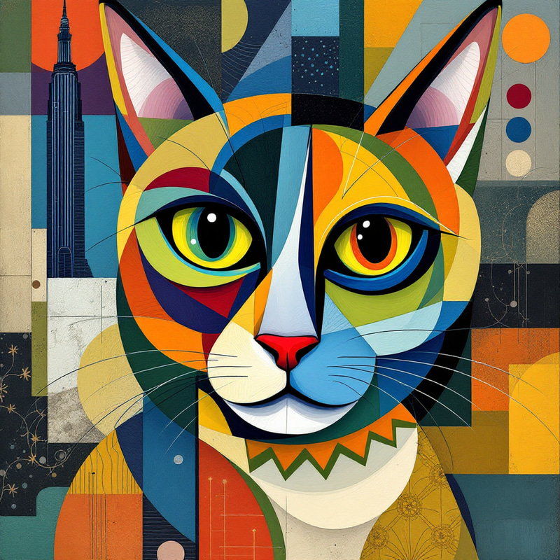 Vibrant Cubist Cat Painting | Hyper-Realistic Art