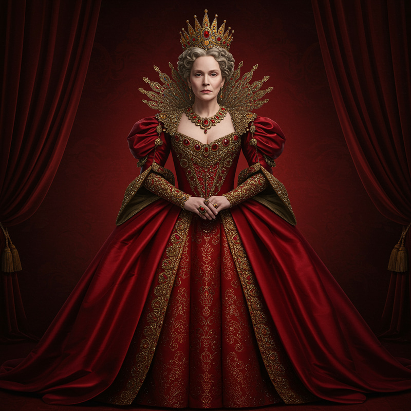 Majestic Queen in a Red Dress - Regal Image Majestic Queen in a Red Dress - Regal Image