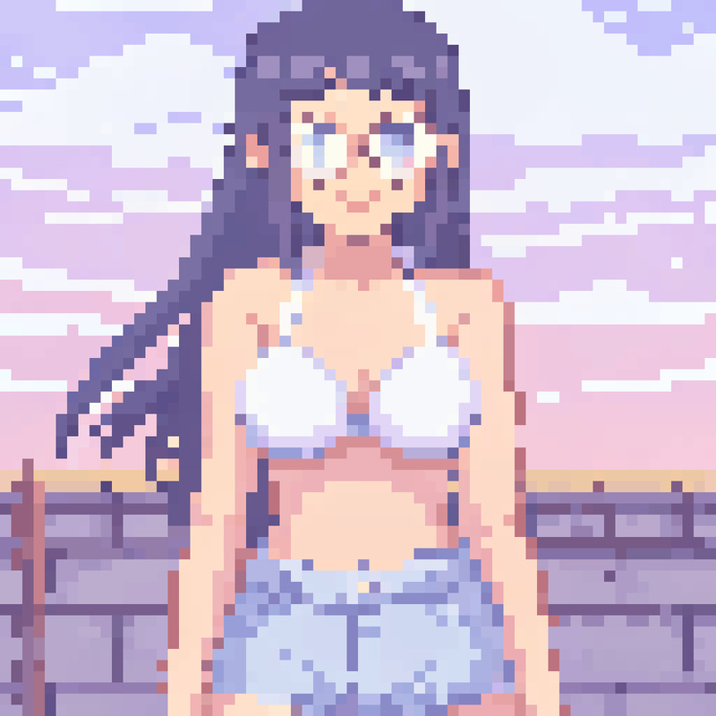 Anime Chinese Girl in White Bikini and Denim Shorts Anime Chinese Girl in White Bikini and Denim Shorts