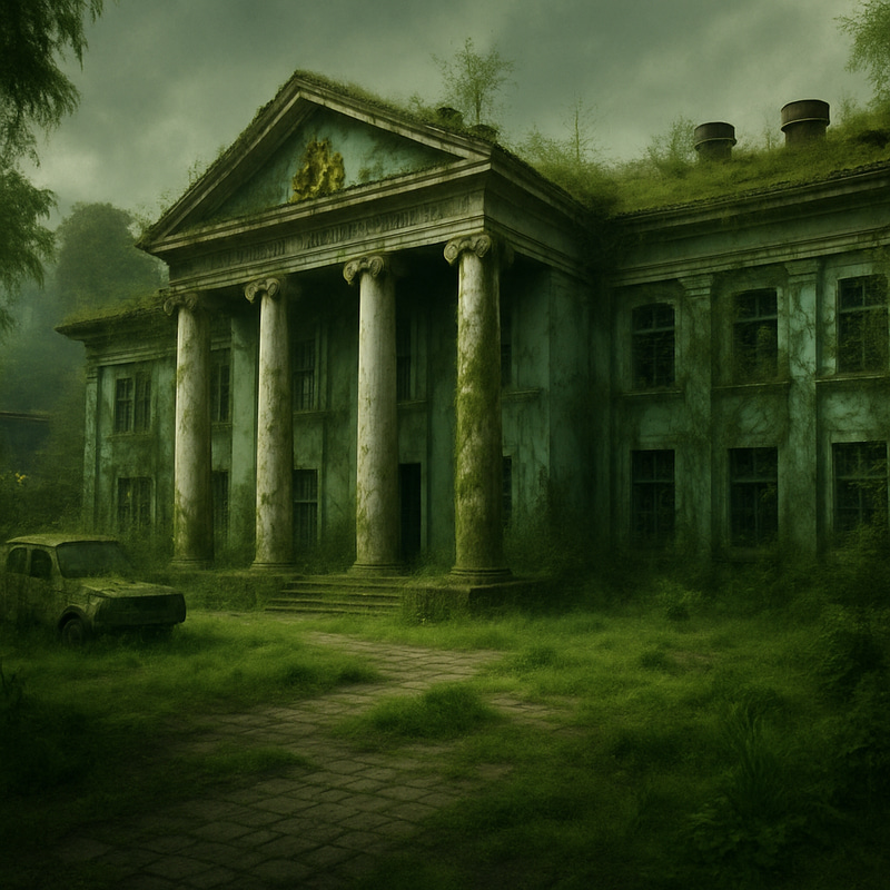 Ruined Post-Apocalyptic City Overgrown with Nature