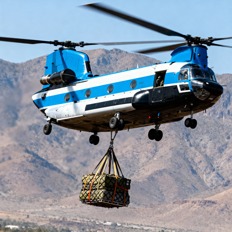 Chinook Helicopter: Blue, White & Black Cargo Model Chinook Helicopter: Blue, White & Black Cargo Model