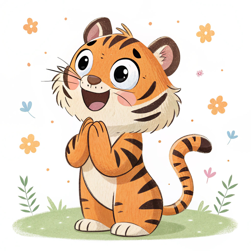Cute Tyger Clapping in Cartoon Style
