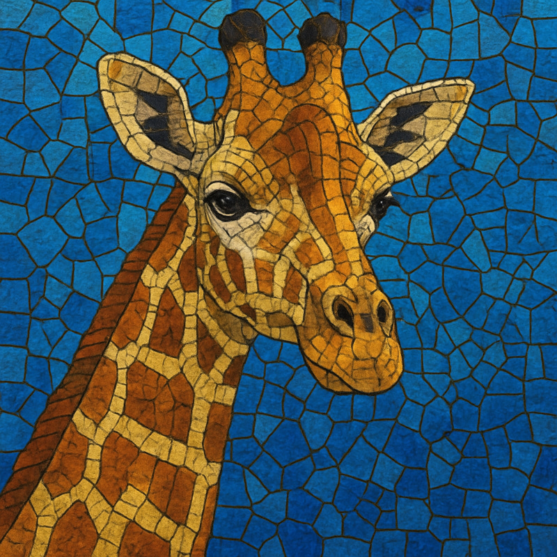 Giraffe Mosaic Art on Blue Background Giraffe Mosaic Art on Blue Background