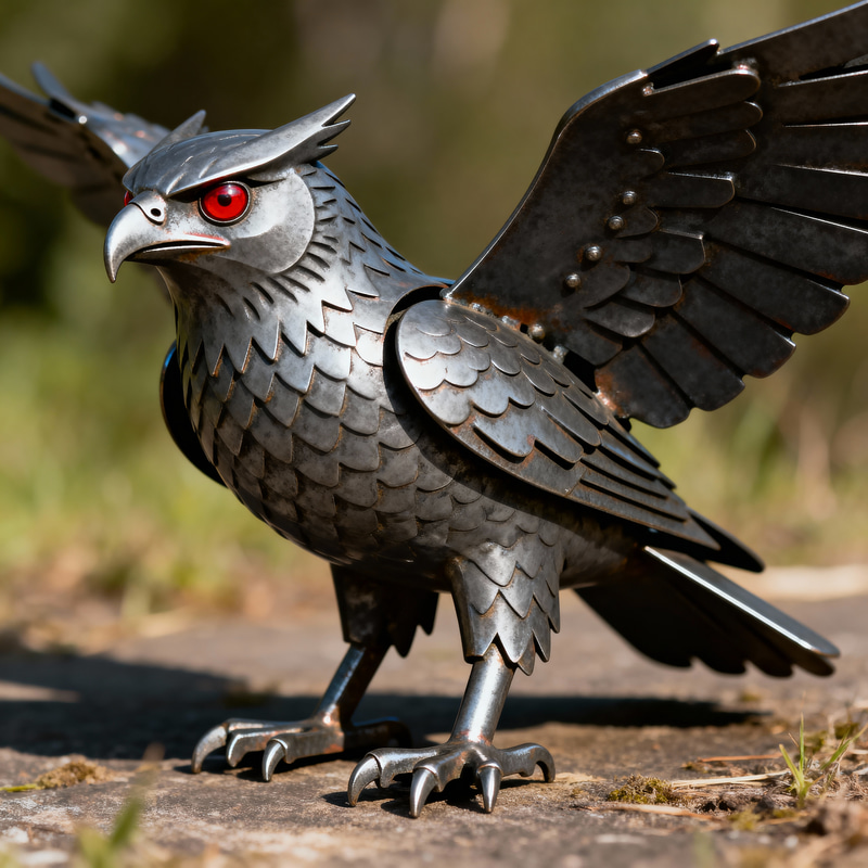 Steel-Winged Hawk with Striking Red Eyes
