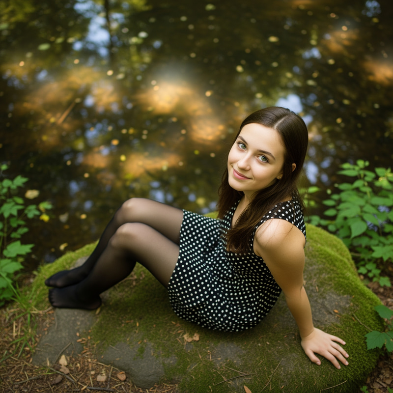 Cute Girl by Forest Pond in Summer Dress - 8K Photo