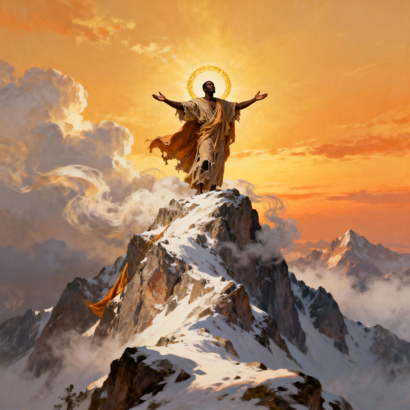 Heavenly Ascent: A Black Man on Mountain Peak Heavenly Ascent: A Black Man on Mountain Peak