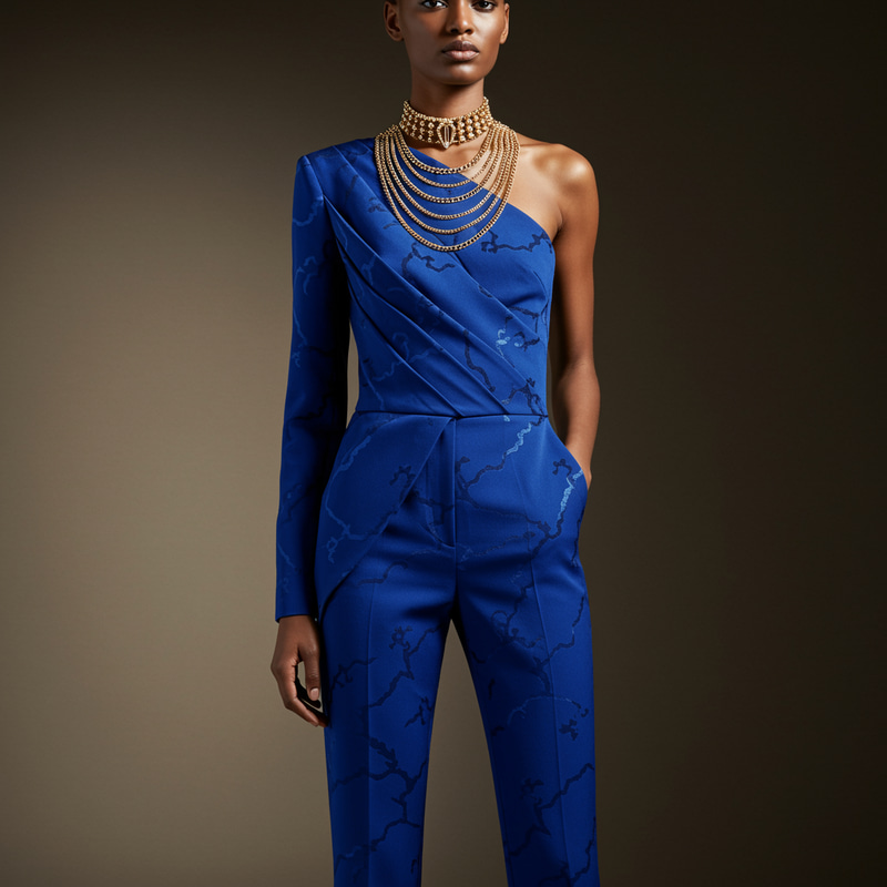 Royal Blue Silk Jumpsuit with Unique Design