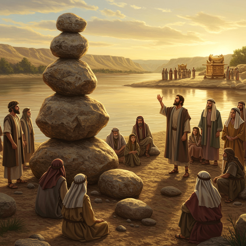 Biblical Scene of Joshua by the Jordan River Biblical Scene of Joshua by the Jordan River