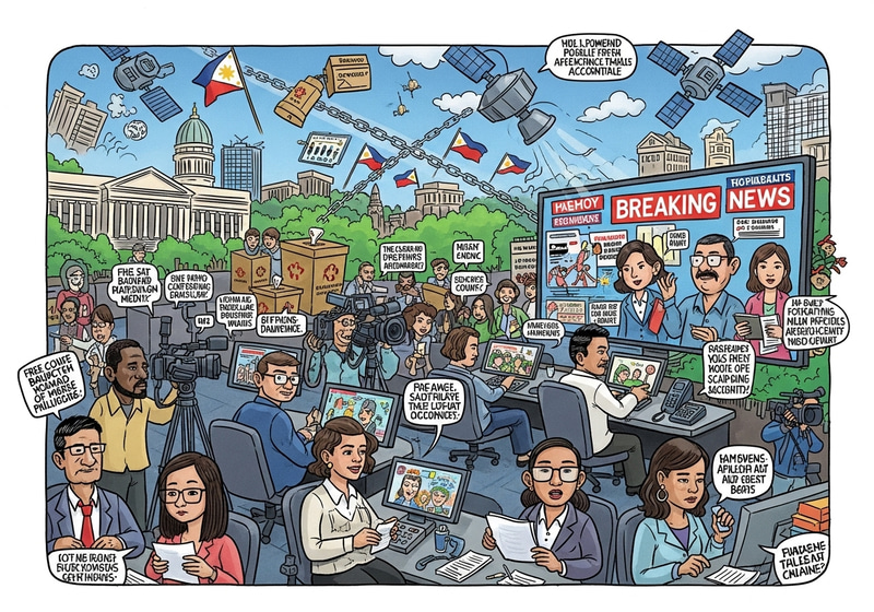 Media's Role in Philippine Democracy - Editorial Cartoon Media's Role in Philippine Democracy - Editorial Cartoon