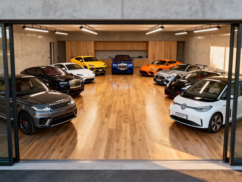 Wooden Luxury Modern 12-Car Garage with Top Cars