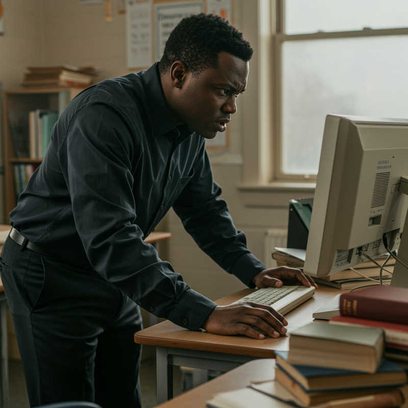 Frustrated Teacher Struggles with Computer Use Frustrated Teacher Struggles with Computer Use