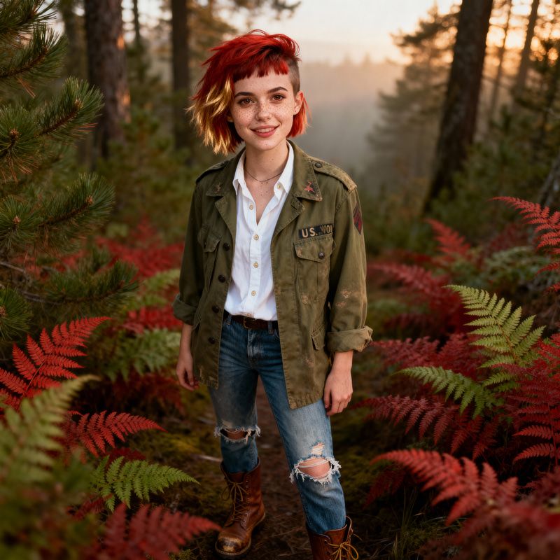 Realistic Portrait of a Young Woman with Punk Aesthetic