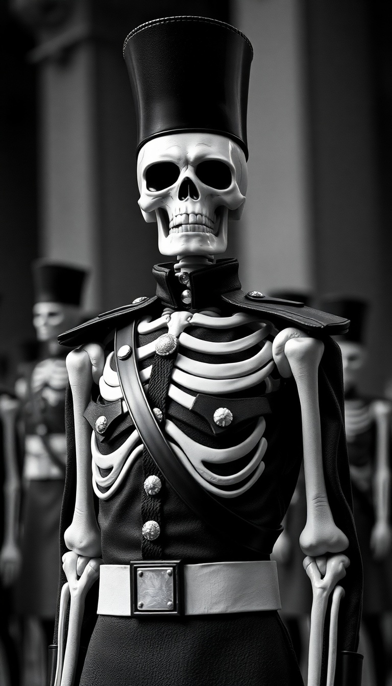 Detailed Black & White Skeleton Soldier Art Detailed Black & White Skeleton Soldier Art