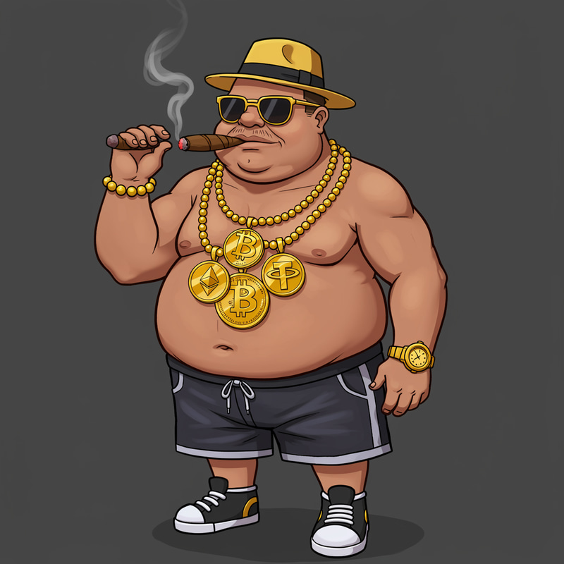 Wealthy Animated Man with Bitcoin Jewelry