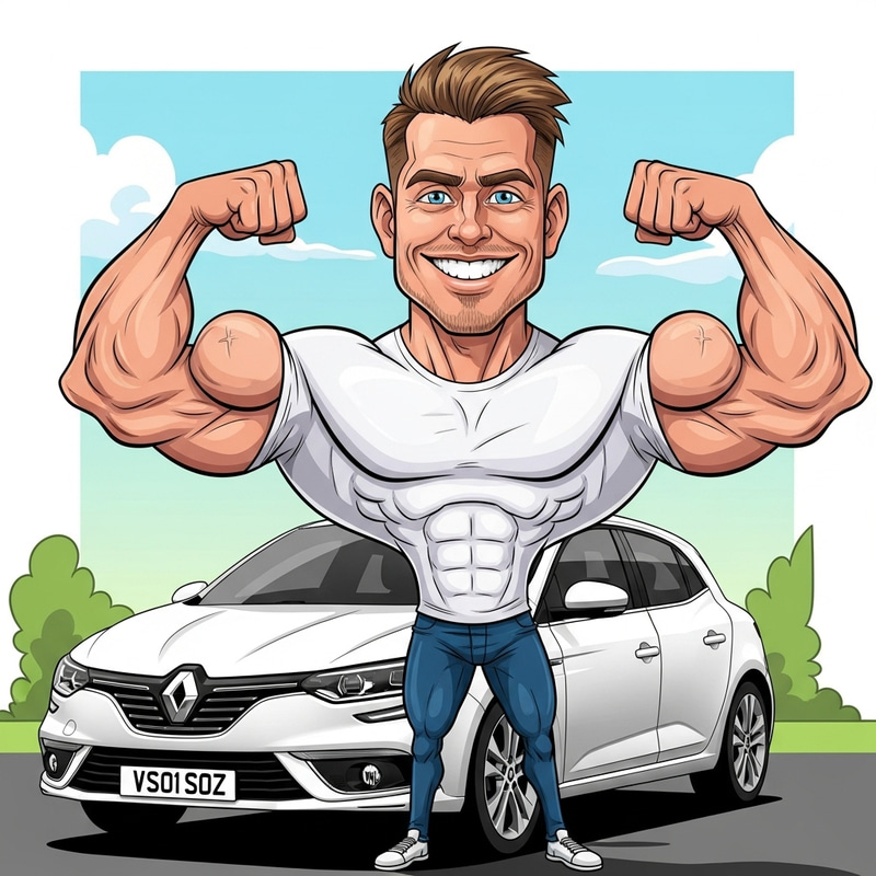 Muscular Man Caricature by Renault Megane Muscular Man Caricature by Renault Megane