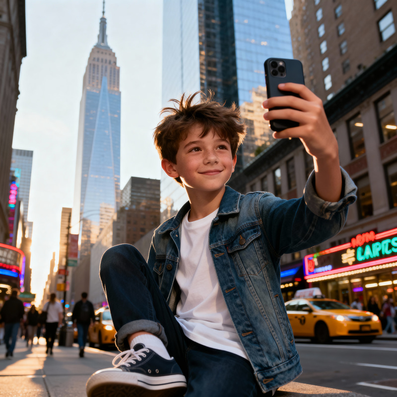Realistic NYC Selfie of a 13-Year-Old Boy Realistic NYC Selfie of a 13-Year-Old Boy