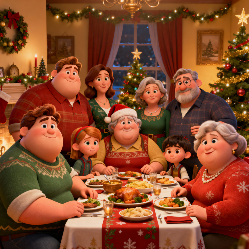 Charming Pixar-Style Christmas Dinner Animation Charming Pixar-Style Christmas Dinner Animation
