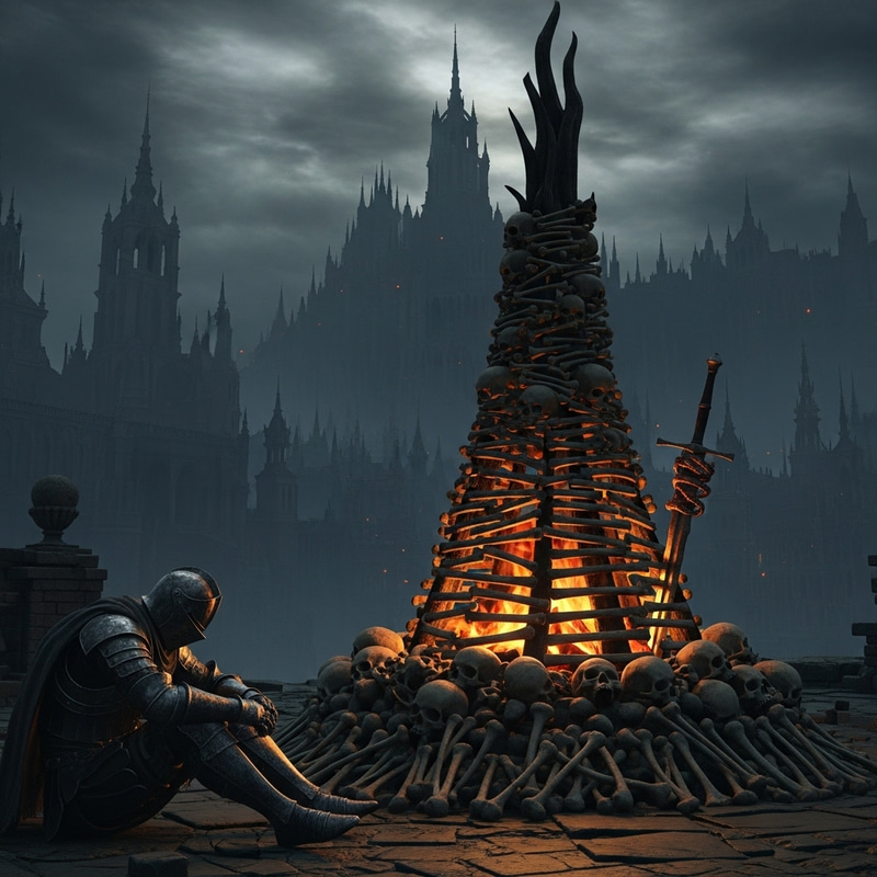 Dark Souls Bonfire: Gloomy Fortress & Armored Knight