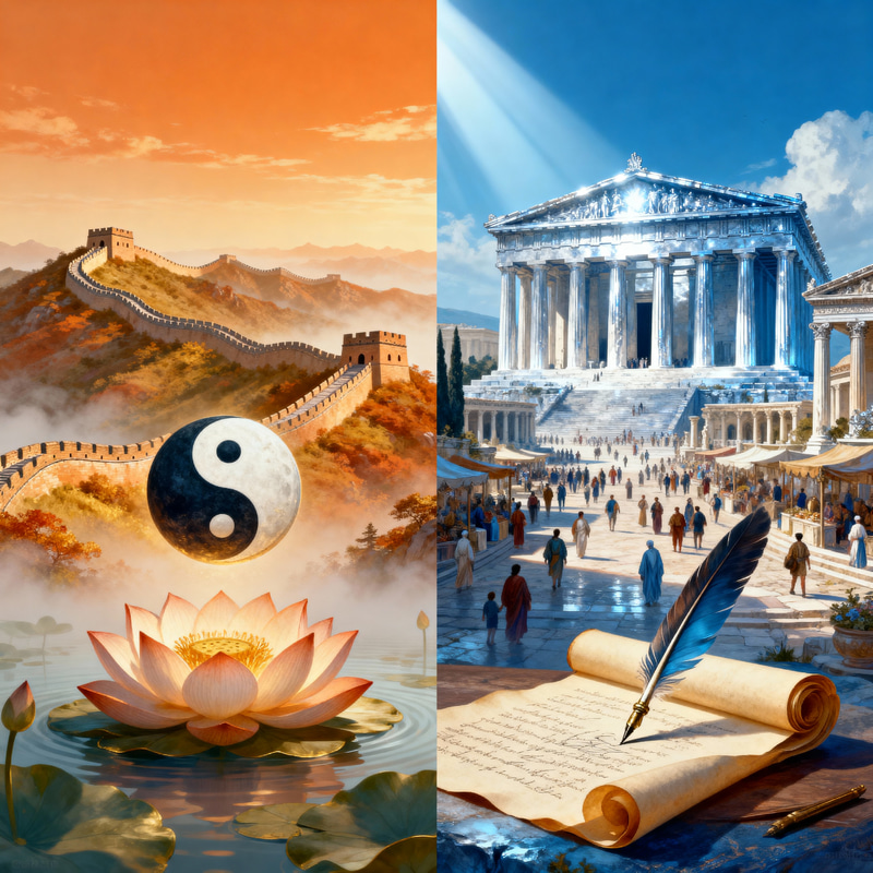 Eastern vs Western Philosophies: A Visual Metaphor