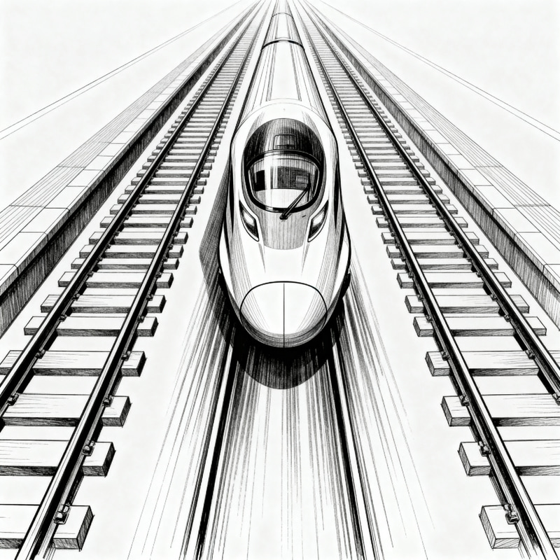 Monochrome Line Art of a Speeding Train Monochrome Line Art of a Speeding Train