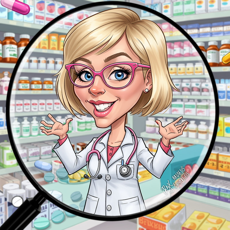 Blonde Pharmacist Caricature Art Blonde Pharmacist Caricature Art