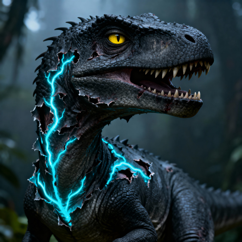 Realistic Young Velociraptor with Glowing Veins Realistic Young Velociraptor with Glowing Veins