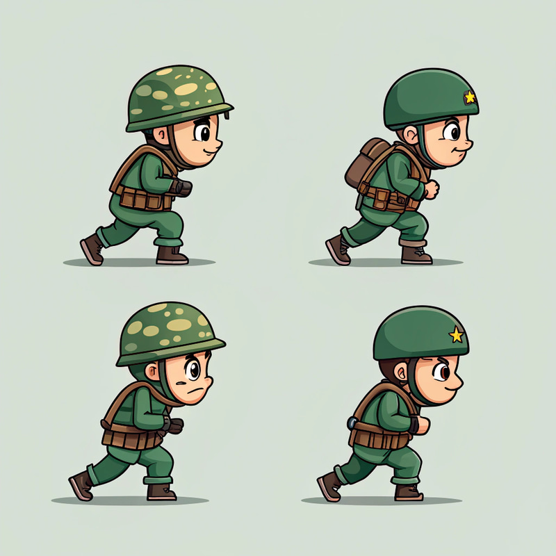 4-Frame Soldier Sprite Sheet for Animation