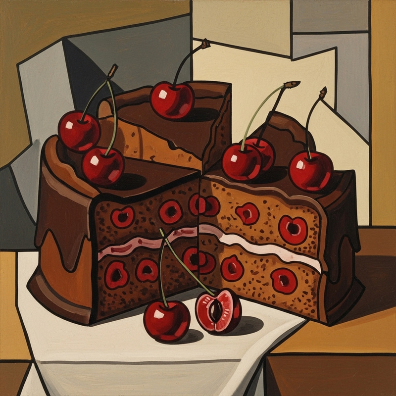 Picasso Style Still Life: Chocolate and Cherry Cake