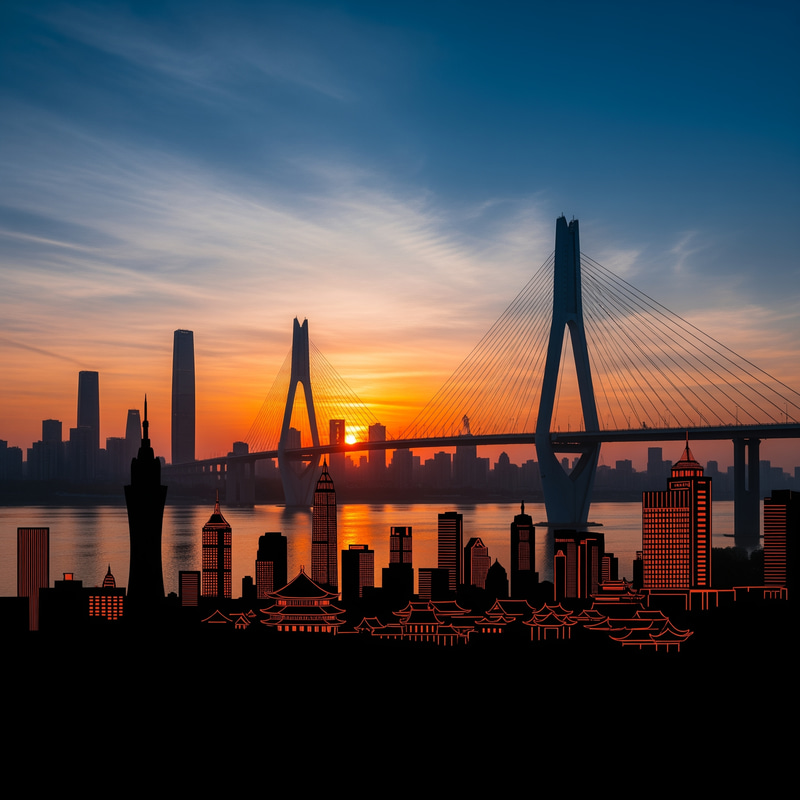 Nanjing Yangtze River Bridge Silhouette