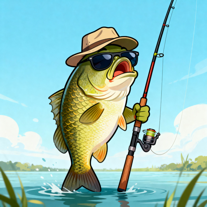 Cool Bass Fish with Hat and Sunglasses
