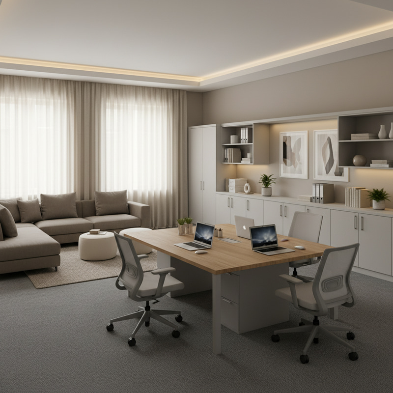 Spacious Office Design for Three People - 500 sq. ft. Spacious Office Design for Three People - 500 sq. ft.