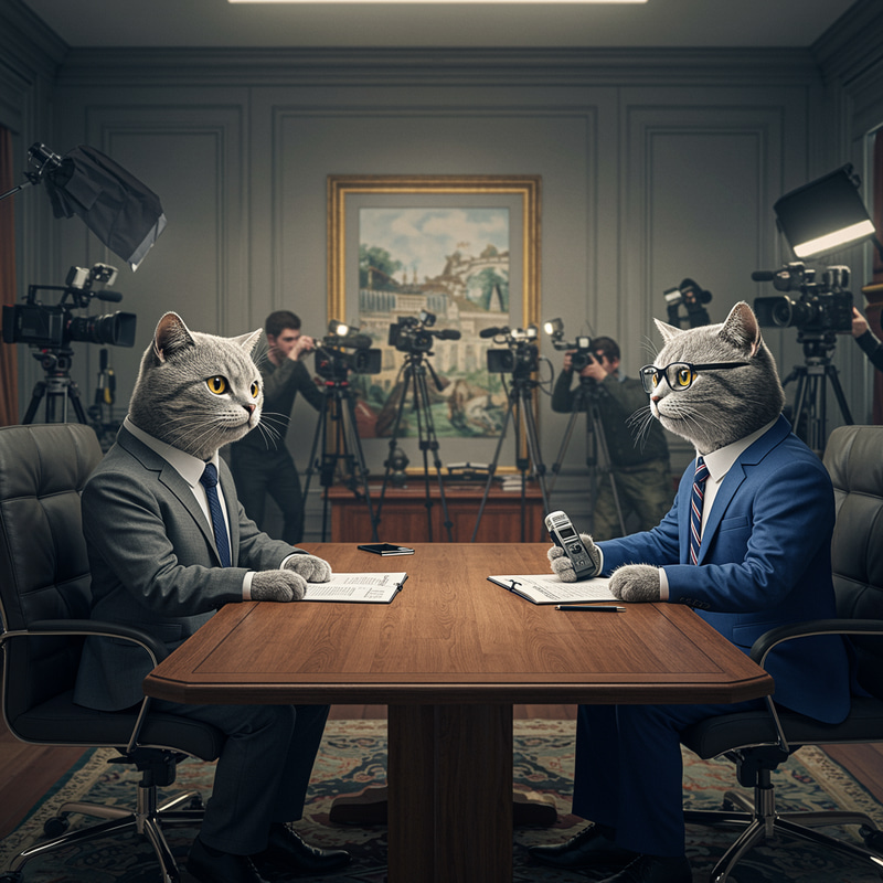 Cats in Suits: A Sophisticated Negotiation Scene Cats in Suits: A Sophisticated Negotiation Scene