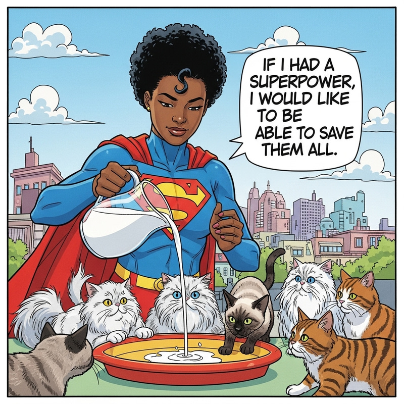 Superhero Woman Feeding Cats: A Heartwarming Scene Superhero Woman Feeding Cats: A Heartwarming Scene