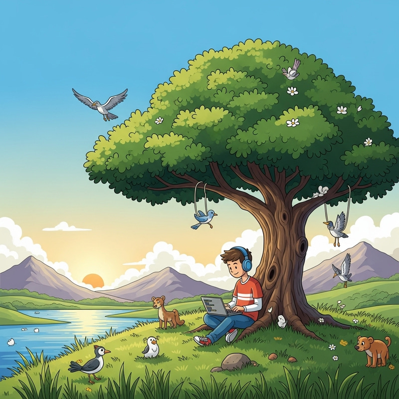 Coding in Nature: A Boy's Pleasant Evening Coding in Nature: A Boy's Pleasant Evening