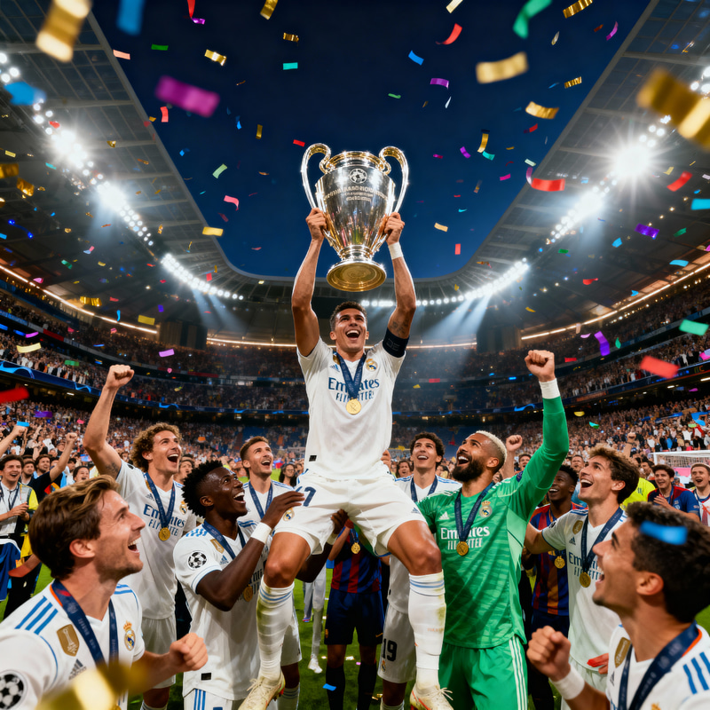 Victorious Football Team Celebrates Champions League Win Victorious Football Team Celebrates Champions League Win