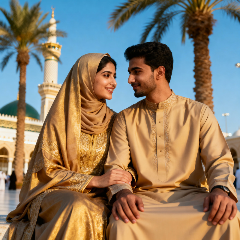 Elegant South Asian Couple in Madinah