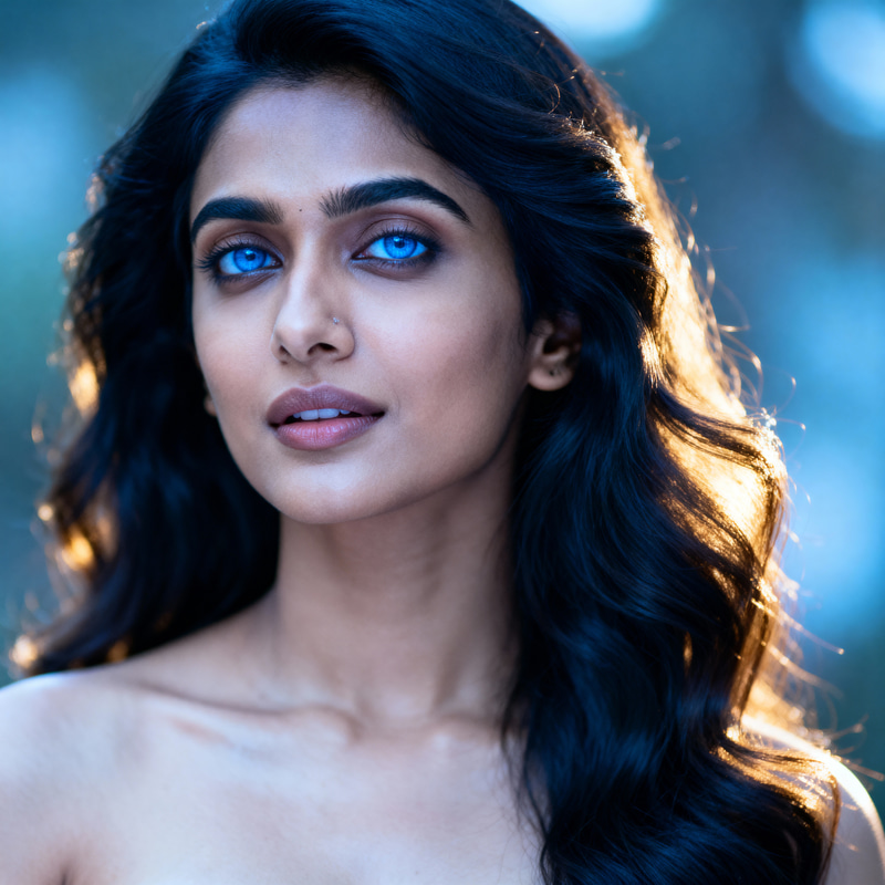 Graceful South Asian Woman with Striking Blue Eyes Graceful South Asian Woman with Striking Blue Eyes