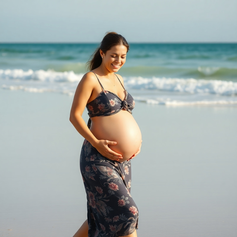 Happy Pregnant Mother Strolling on the Beach Happy Pregnant Mother Strolling on the Beach