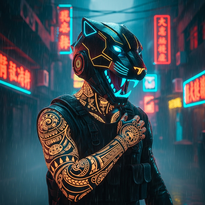 Futuristic Cyberpunk Figure in Neon Alley