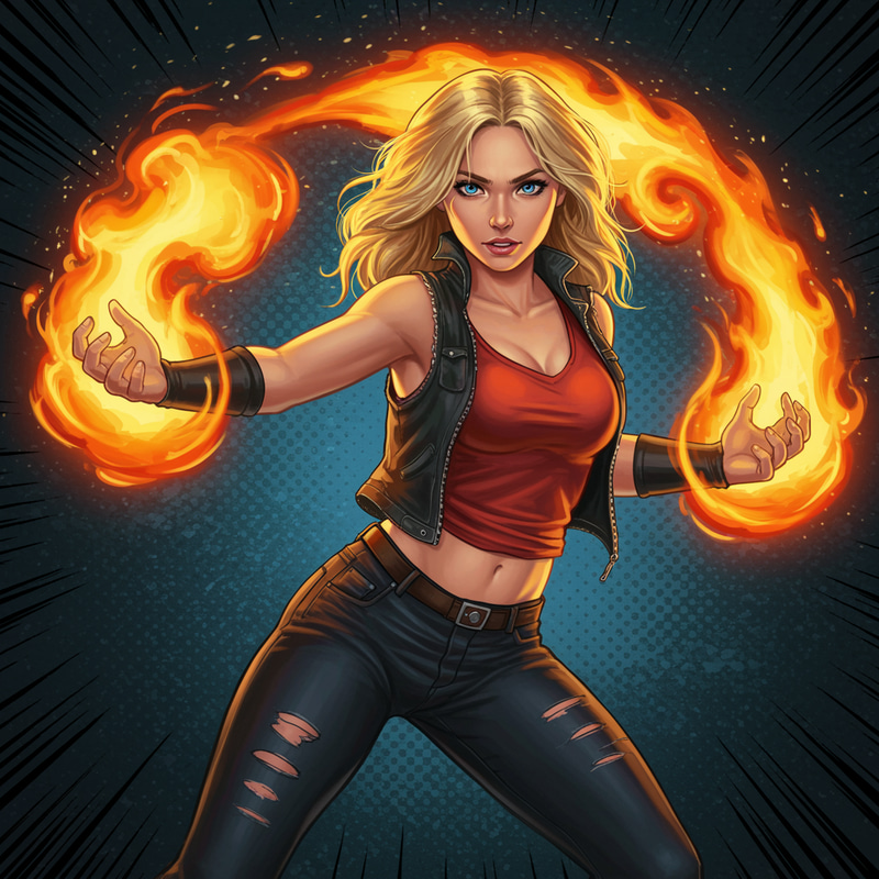 Blonde Model Channeling Pyrokinesis in Digital Art Blonde Model Channeling Pyrokinesis in Digital Art
