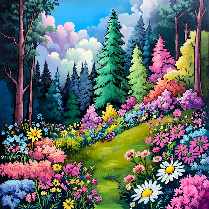 Bright Forest Flowers in Colorful Landscapes Bright Forest Flowers in Colorful Landscapes