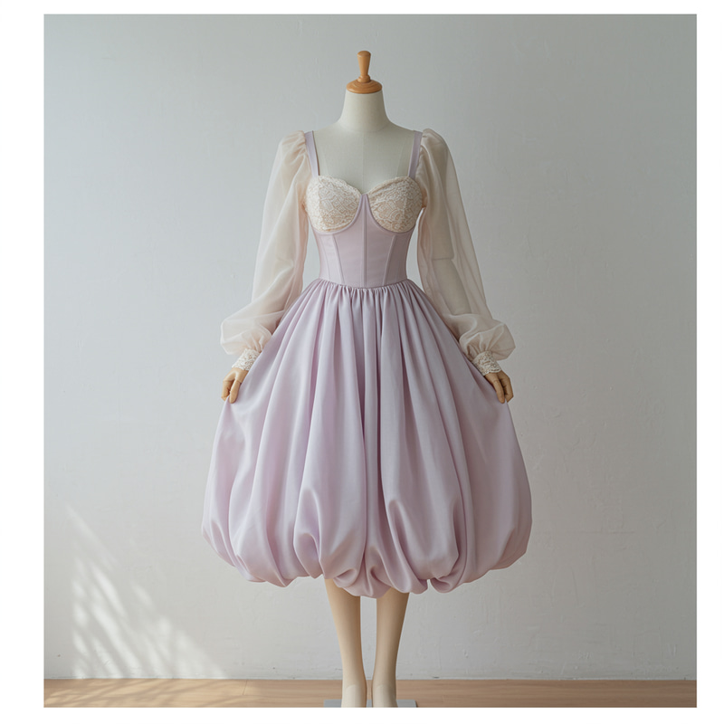 Korean Style Dress with Bubble Skirt and Corset