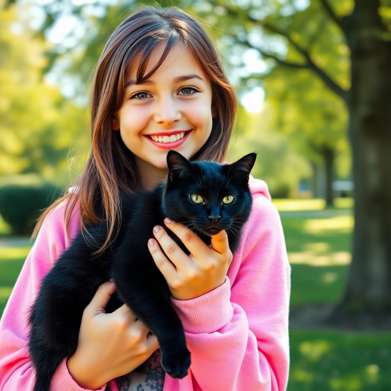 Joyful Teenage Girl with Cat in Pastel Hues Joyful Teenage Girl with Cat in Pastel Hues