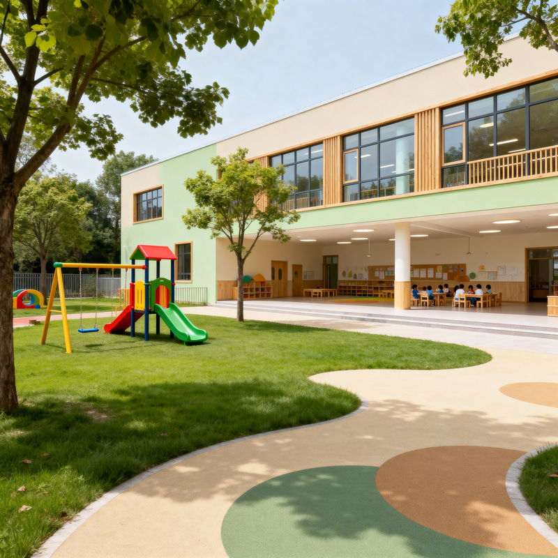 Outdoor Preschool Design with Playground Area