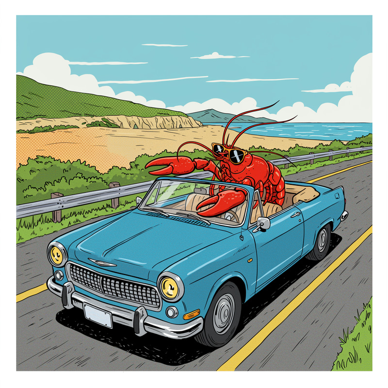 Lobster in Convertible Car Illustration Lobster in Convertible Car Illustration